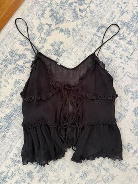 Women’s Sheer Black Tie-Front Camisole Top